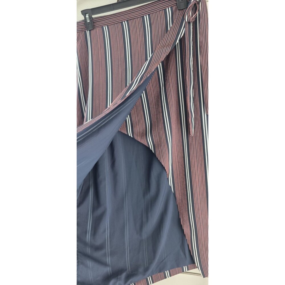 Banana Republic Striped Maxi Wrap Skirt Size 14‎ Navy Red Lined - Picture 10 of 16